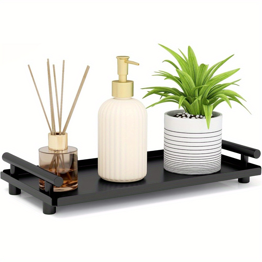 Image of Modern Minimalist Bathroom Vanity Tray With Handle - Rectangle Countertop Organizer Suitable For, Perfume, Jewelry, Soap, Candles, Plants - Decorative Storage Shelf