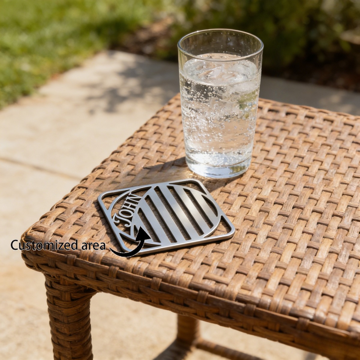 TEMU A Personalized 1pc Stainless Steel Coaster With Design - Customizable With Engraved Names, Durable And Rust-proof, Non-slip And Heat-resistant
