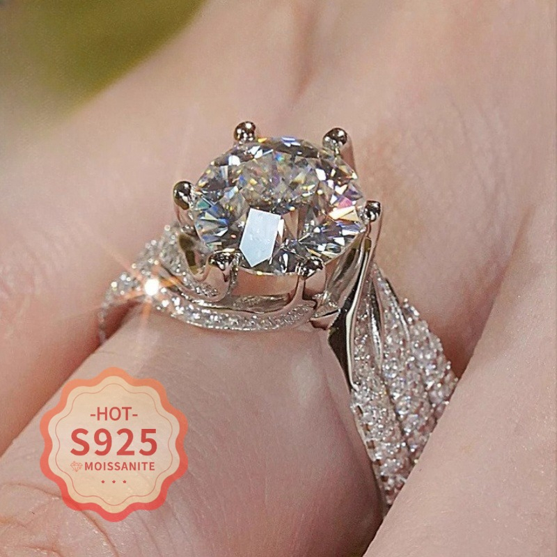 TEMU The Luxurious S Silver Moissanite Ring Adds An At . Very Suitable For Birthday Surprises Or Friendship Celebrations, Suitable For Women To Wear Total Weight Of The Product (2.39g)