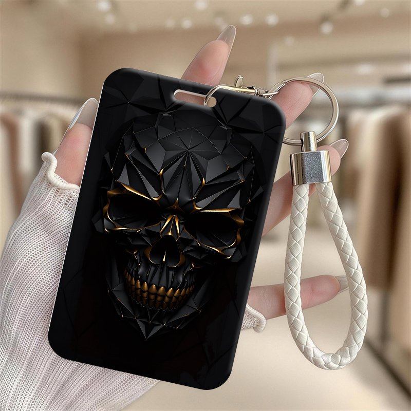 TEMU Geometric Skull Black And Card Holder For Doctors, Nurses, Students, Bus Passes - Durable Plastic Card Sleeve, Healthcare Professional And
