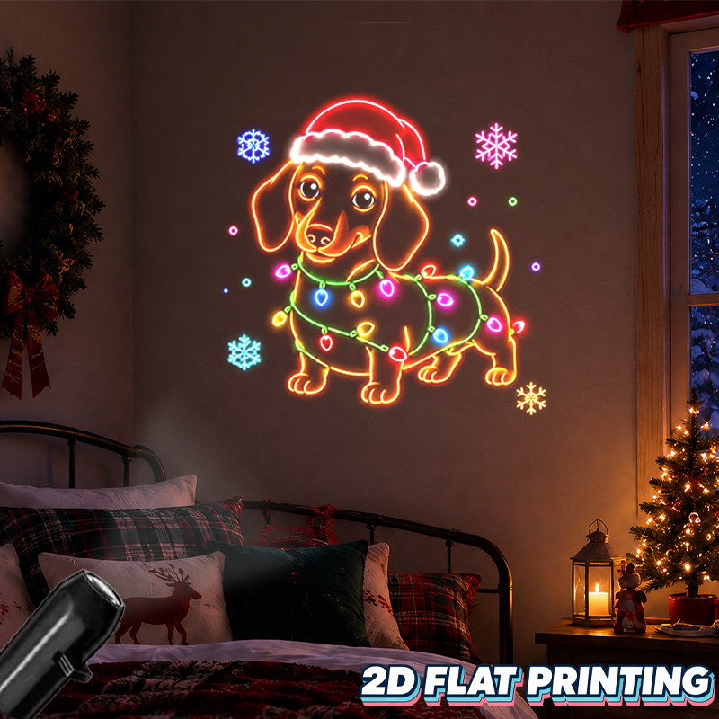 TEMU 1pc 2d Flat Portable Projector Lamp With Adorable Dachshund In Santa Hat Festive Christmas Atmosphere At Home Parties Gatherings Events Usb