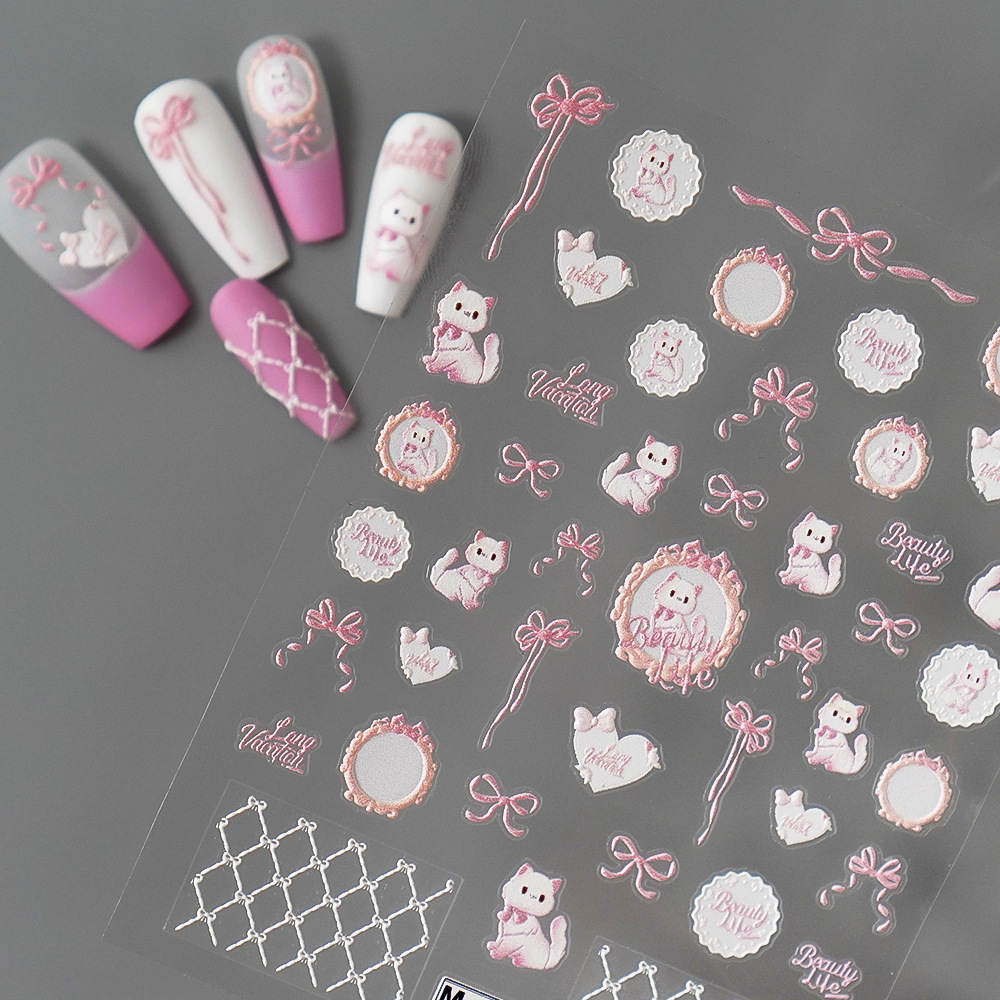 

4pcs 5d Embossed Cat Art Cuteromantic -adhesive Decal - Art Supplies And Artdecoration For And Women