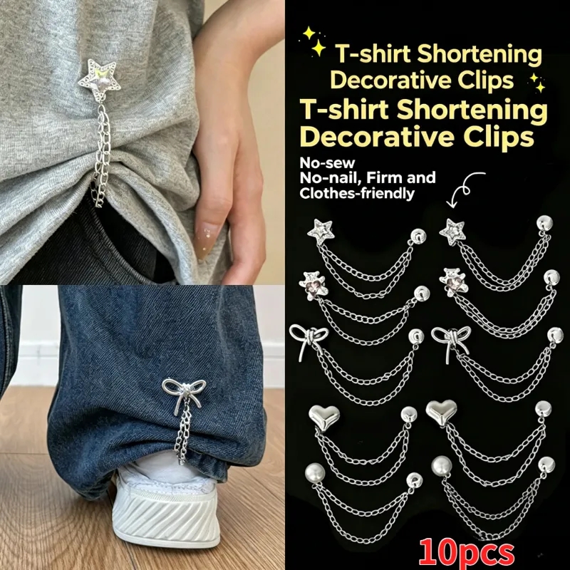 TEMU 10pcs Cute And Versatile Garment Clips For Hemming. Metal Star-shaped Heart-shaped Bow Clips For Sewing The Of Shirts, Pants. Long Denim Pants