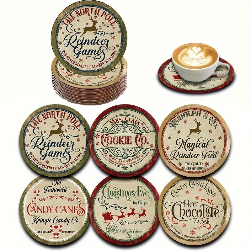 6pcs Merry Christmas Coasters Set - Fun And Festive Coffee, Tea, And Drink Mats - Decor Gift For Parents