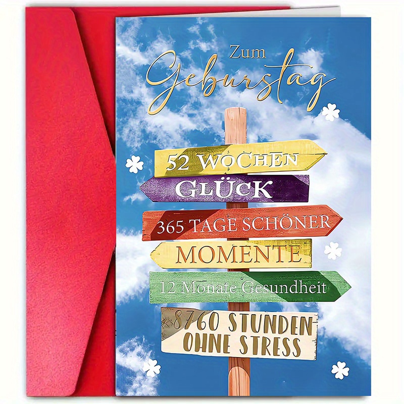 TEMU 1pc, Unique German Birthday Card With Envelope, Suitable For Family, , Men And Women, Small Business Supplies, Unusual Item, Thank You Card,