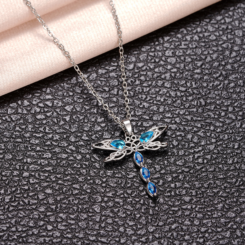 Women's S925 Silver Dragonfly Pendant Necklace with Cubic Zirconia