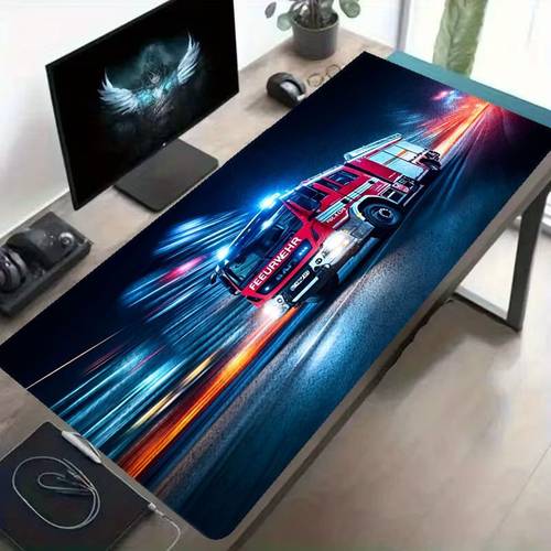 thick non slip fire truck mouse pad compatible for gaming office desk mat with base computer accessory for pc workstation room decor