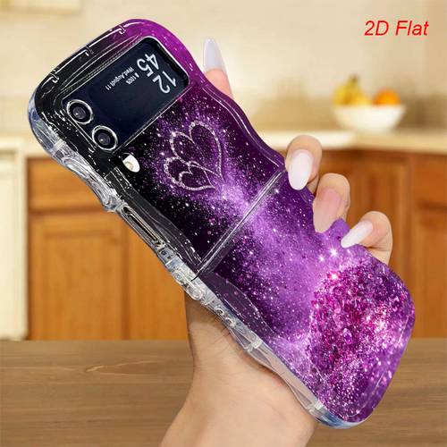 phone case 2d flat amethyst heart ray transparent foldable phone case suitable for samsung galaxy z flip 8 z flip 3 5g z flip 4 z flip 5 z flip 6 z flip 7 z flip 7 fe transparent soft shell case creative individual anti drop soft case lightweight