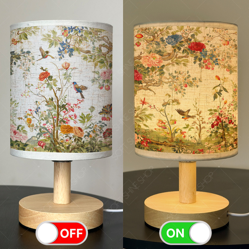 USB-Powered Print Table Lamp with Fabric Shade