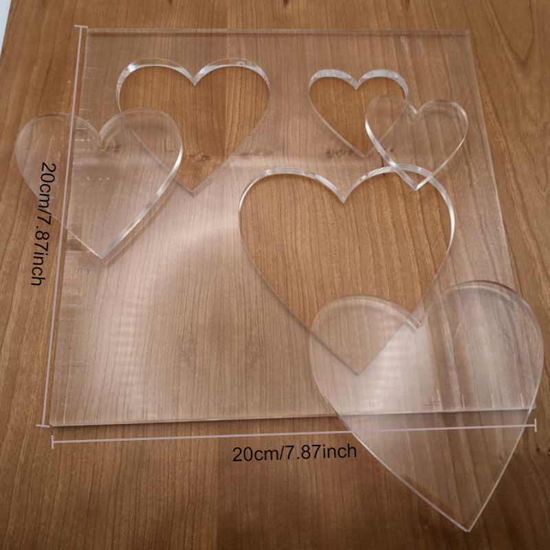 TEMU 2mm Thick Transparent Acrylic Handmade Laser Cut Heart Routing Template, Precision Engraving Guide For Woodworking, Crafts And Jewelry Making -