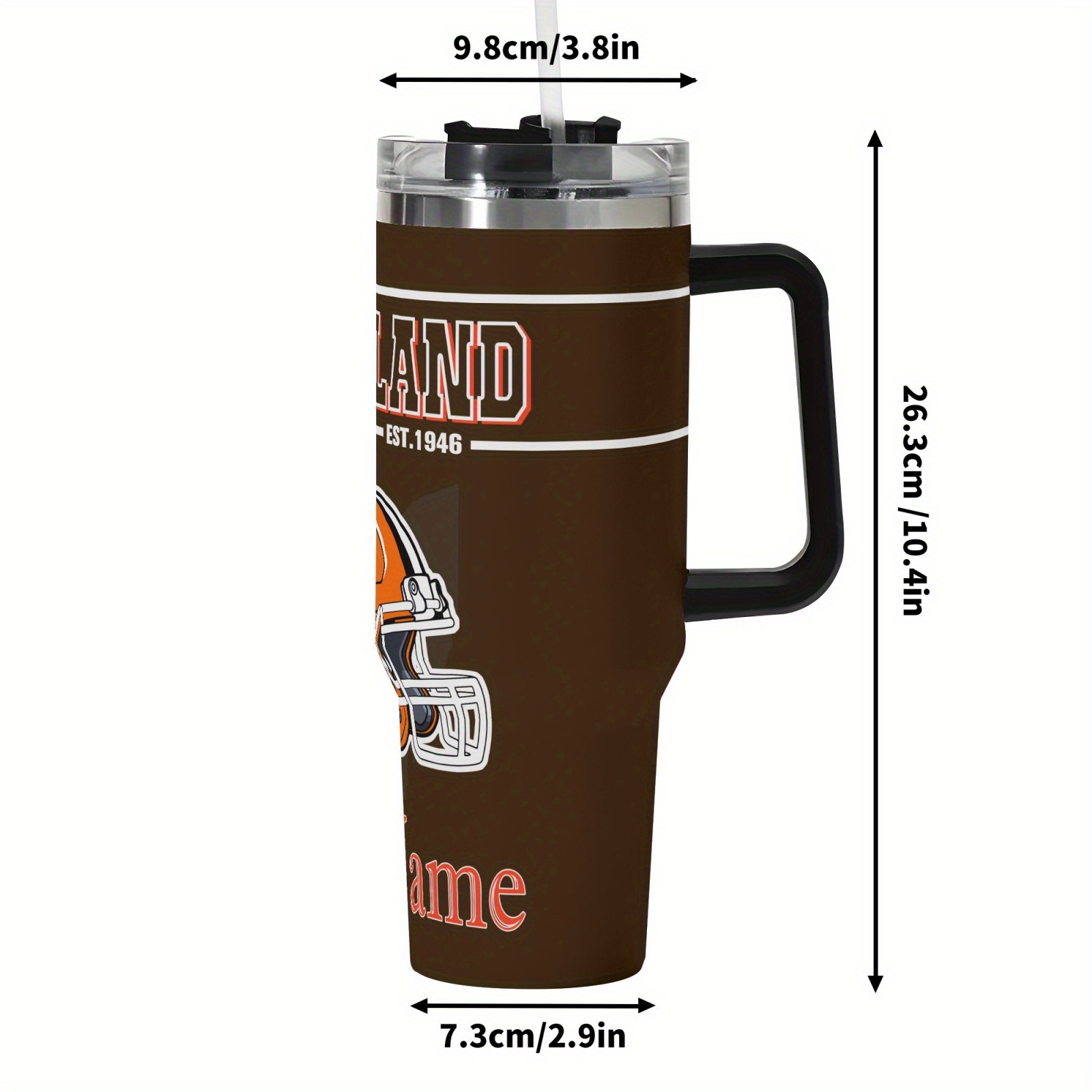 a customizable   football 40oz stainless steel vacuum insulated tumbler personalized name car cup   with lid and straw hand wash only reusable travel coffee mug water bottle   cars offices home   for fans 5