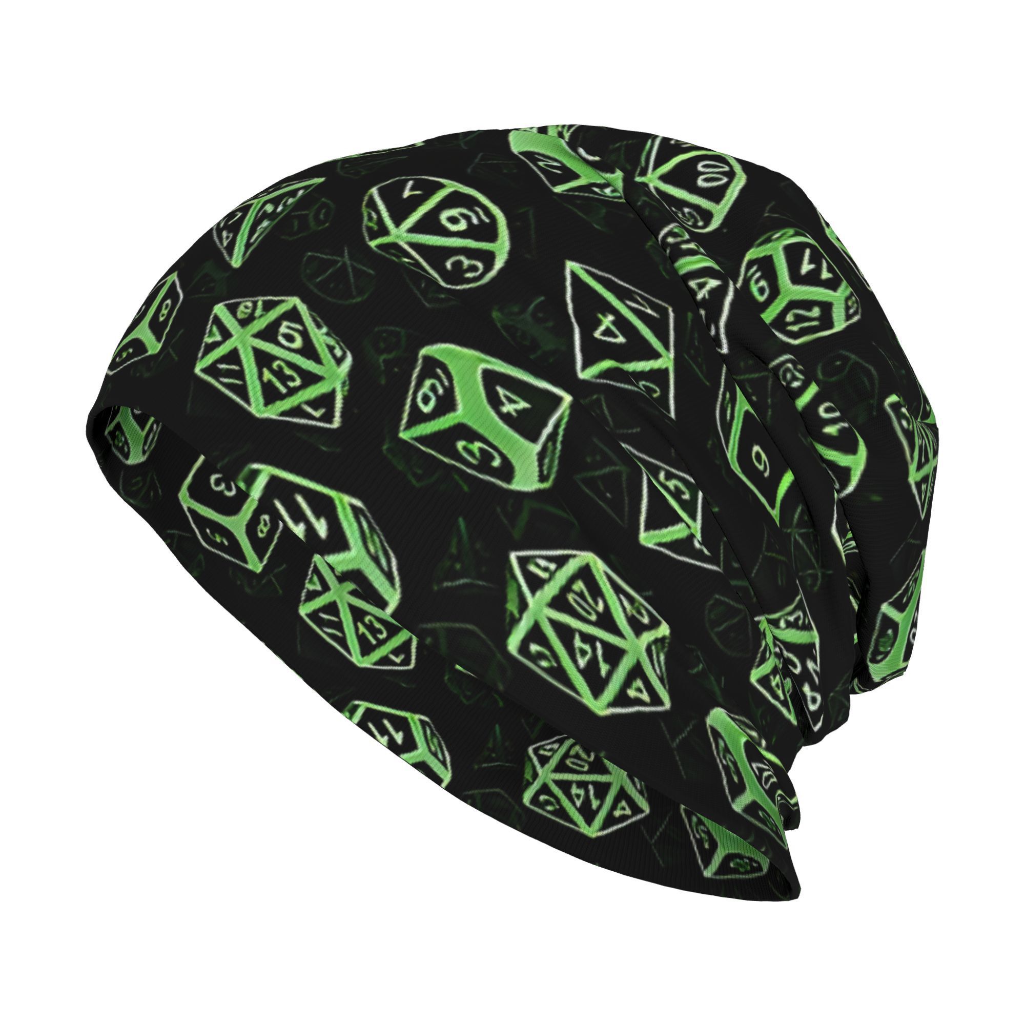 

Vintage Polyester Knit Beanie With D20 Dice Pattern, Unisex Skull Cap, With 5% Elastane, For Men And Women