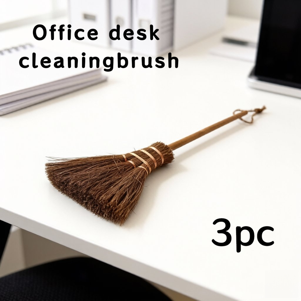 TEMU Pack Of 3: Brown Brushes, Desktop Cleaning Brushes, Broom-shaped, Segmented Copper Wire Wound, Fully Hand-tied And Secured, Sturdy And Durable,