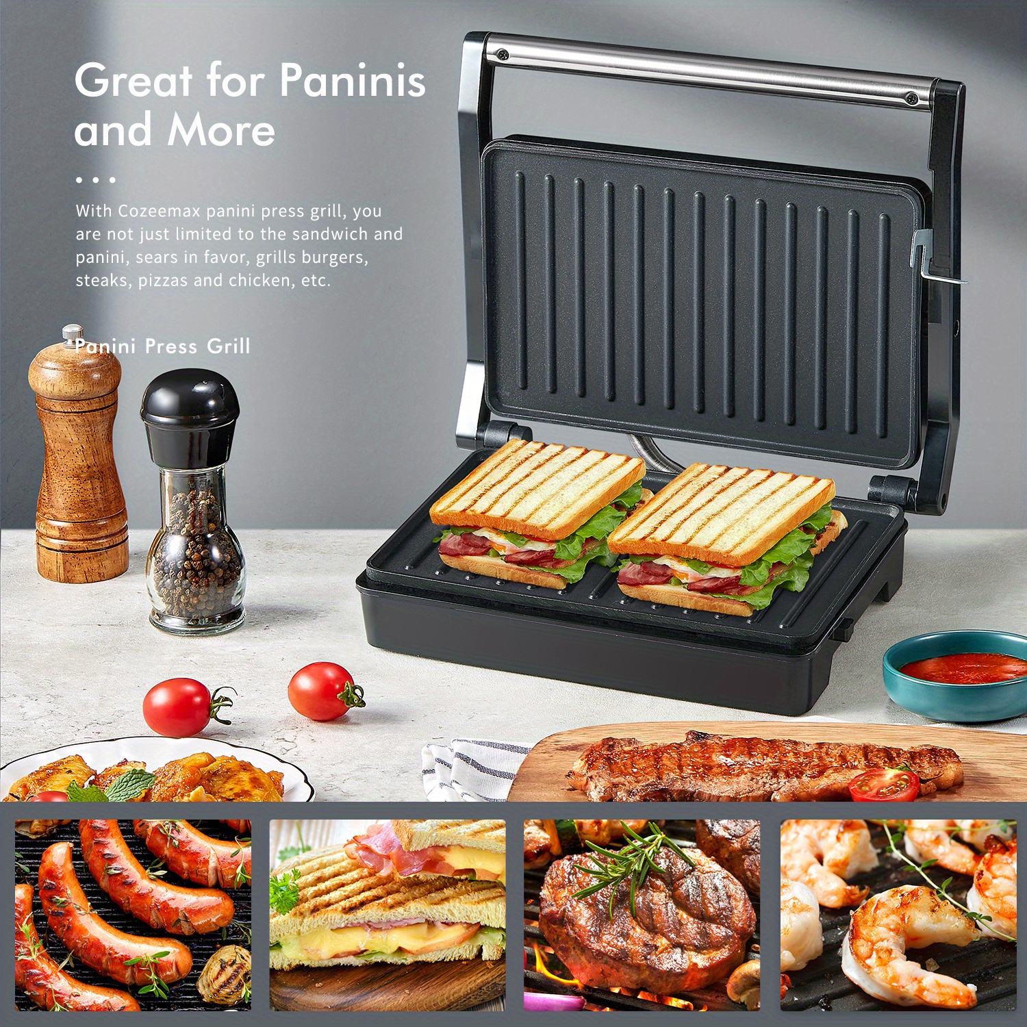 

Yabano Compact Grill - With Coating, 180° Opening, Aluminum, 120v, Paninis & More - Black