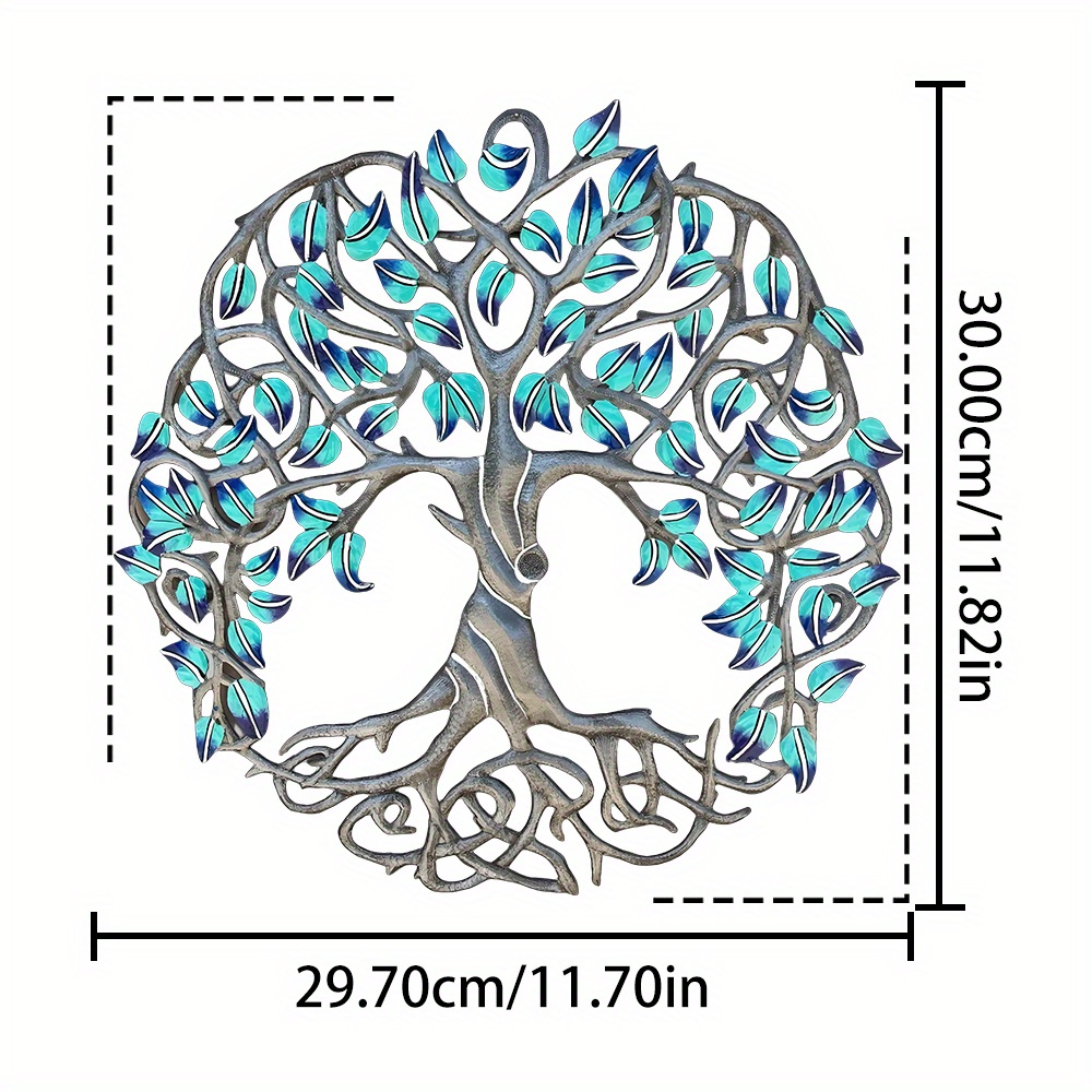 E-shop 2D Flach, 2D Flach Atemberaubendes Blaues Lebensbaum-Wanddekor – 2D Metallkunstwerk mit Türkisblättern und komplexen Ästen, perfekte