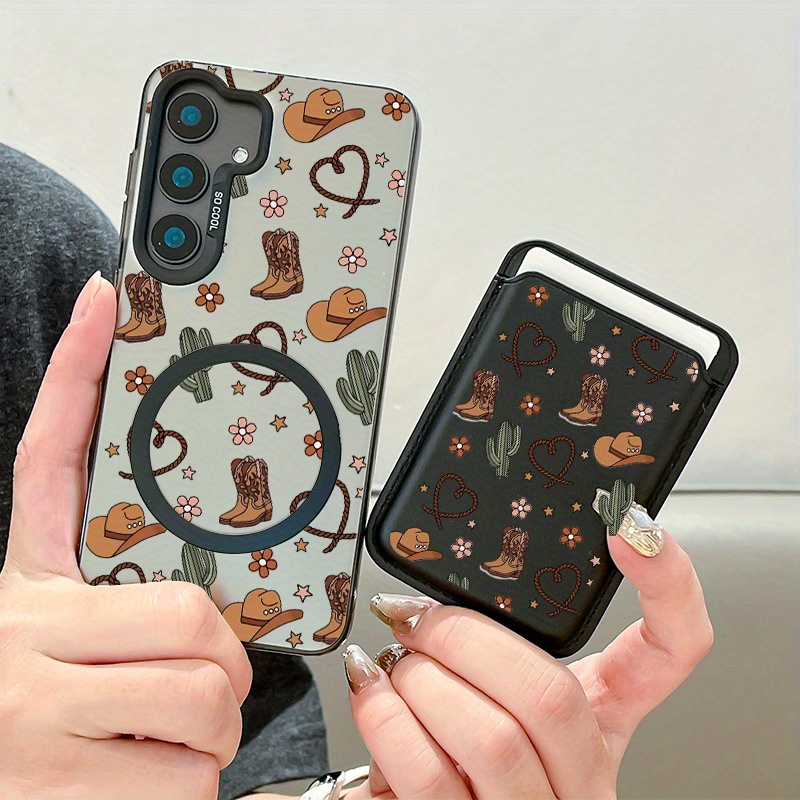 TEMU Phone Case: 2pcs Set For S25 Creative Elements Of Desert Travel Pattern Magnetic Phone Case & Fashionable Luxury Artificial Leather Magnetic