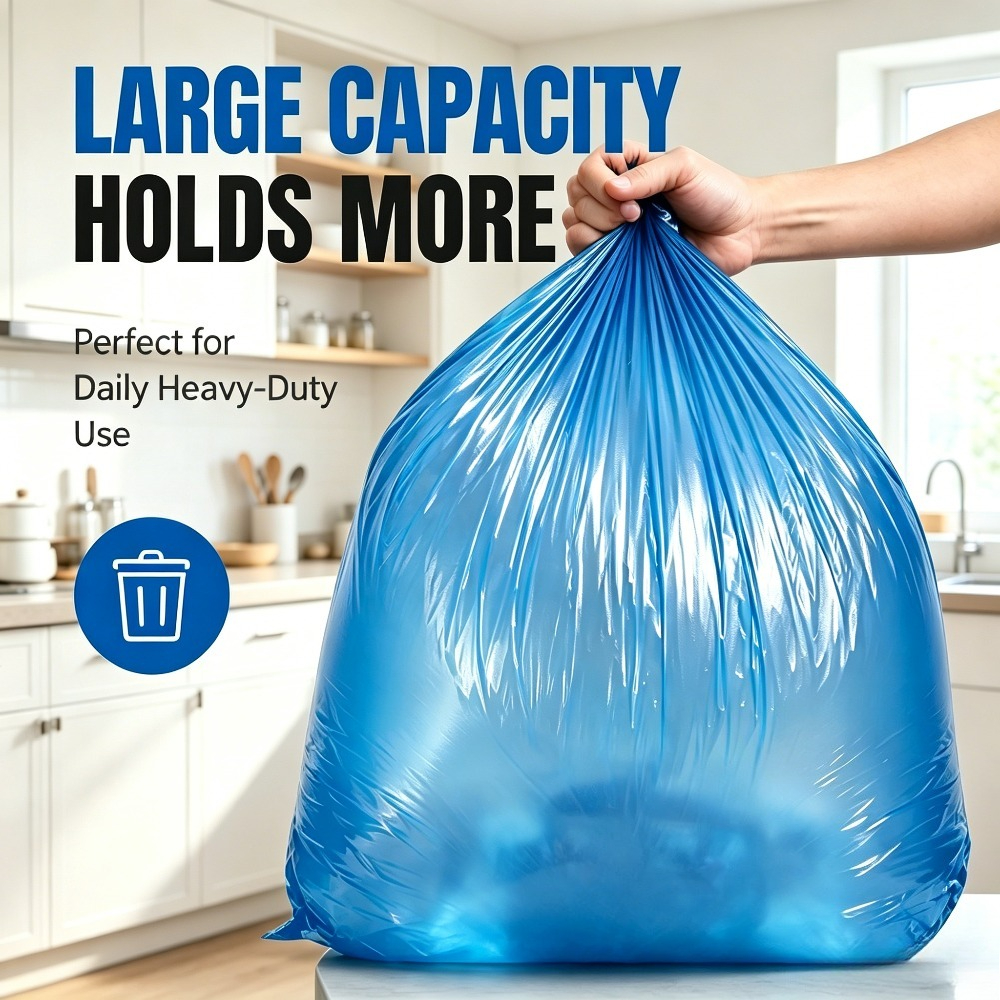 TEMU 5-roll Pack Of 50 Large, Extra-thick Blue Trash Bags, Suitable For Home, Kitchen, Office, And Outdoor Cleaning! Halloween Gift, Christmas Gift