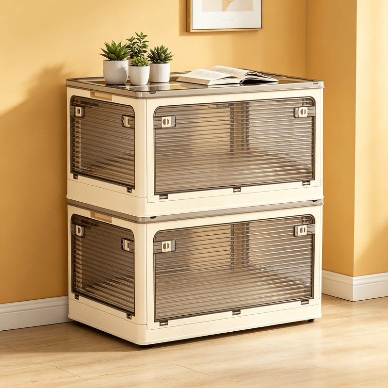Image of Medium Size All-house Foldable Visual Storage Box, Stackable With Stable Snap Fasteners, Clothes, Documents, Cleaning And Miscellaneous Items, Storage Box For Office Desktops, Bathrooms, , And Boxes