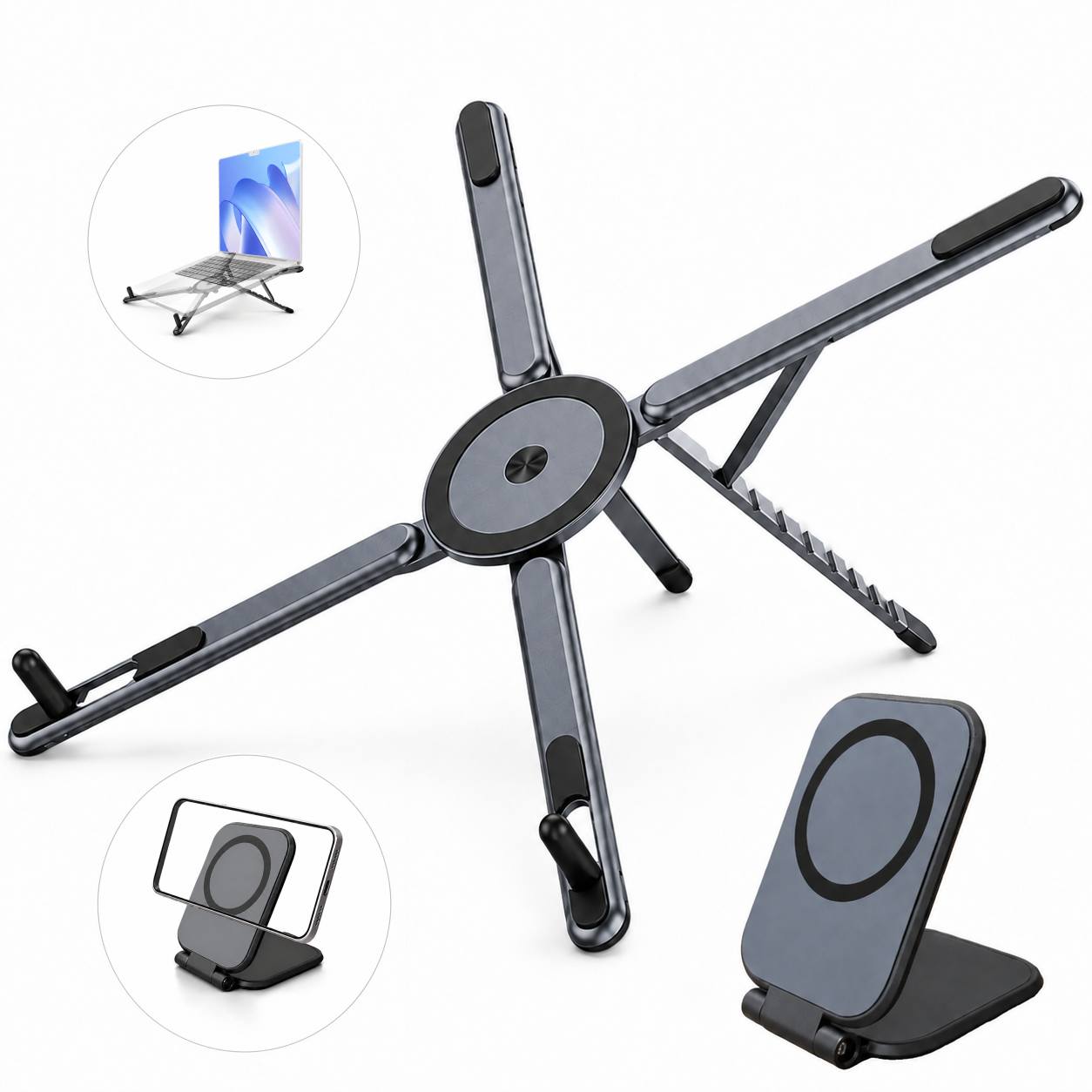 TEMU Ensemble de 2 supports pour ordinateur portable et téléphone, support d'ordinateur portable en alliage d'aluminium réglable à 8 niveaux et