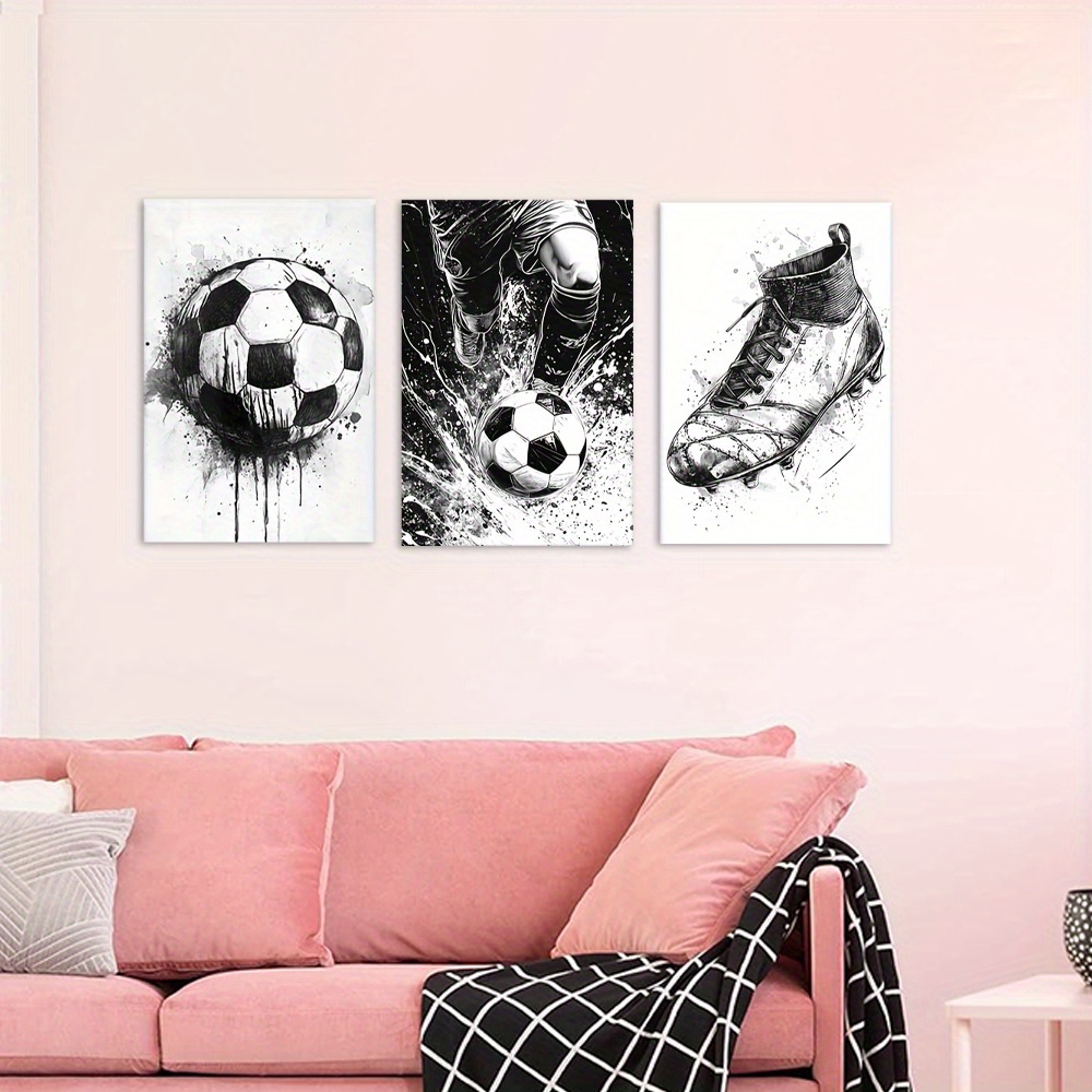 E-shop 3er-Set Wandkunst Poster, Moderne Leinwandbilder (gerahmt oder ungerahmt), Jungen beim Fußballspielen, Poster Drucke für Wohnzimmer, Bibliothek,