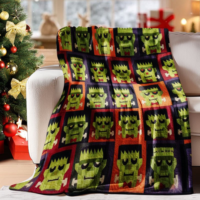 couverture en flanelle 1 pièce, plaid imprimé en 2d, convient à toutes  , couverture de  , couverture de camping, couverture   dhalloween