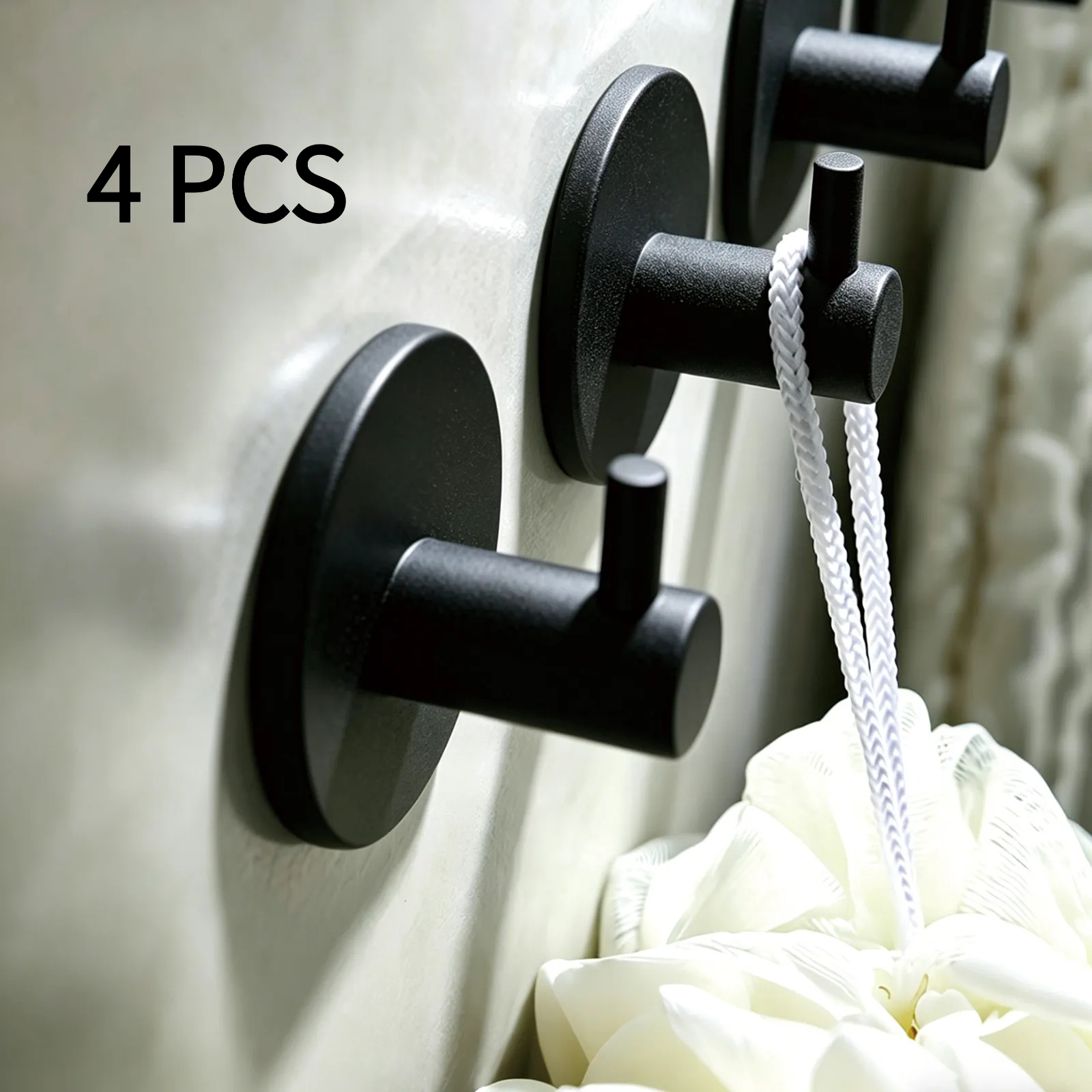 2/4 Pack Adhesive Wall Hooks, Matte Black Abs Heavy Duty No Drill Towel Hooks, Anti-slip L-shaped Shower Hooks, Renter Friendly Sticky Hooks For Bathroom Kitchen Home Hanging Towels Coats Keys
