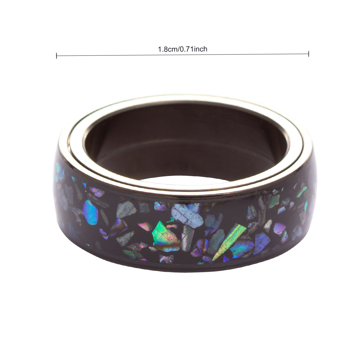 stylish mens stainless steel ring with rotatable abalone shell inlay black Product details 2