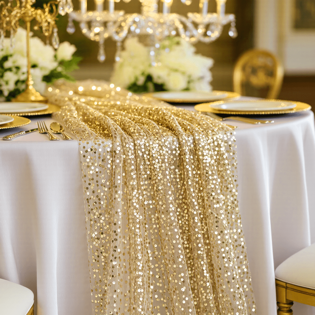 E-shop Ein edler goldener Pailletten-Tischläufer - Funkelnder goldener Hochzeit, , Weihnachts, Thanksgiving, Valentinstags, Geburtstags-Partydekoration