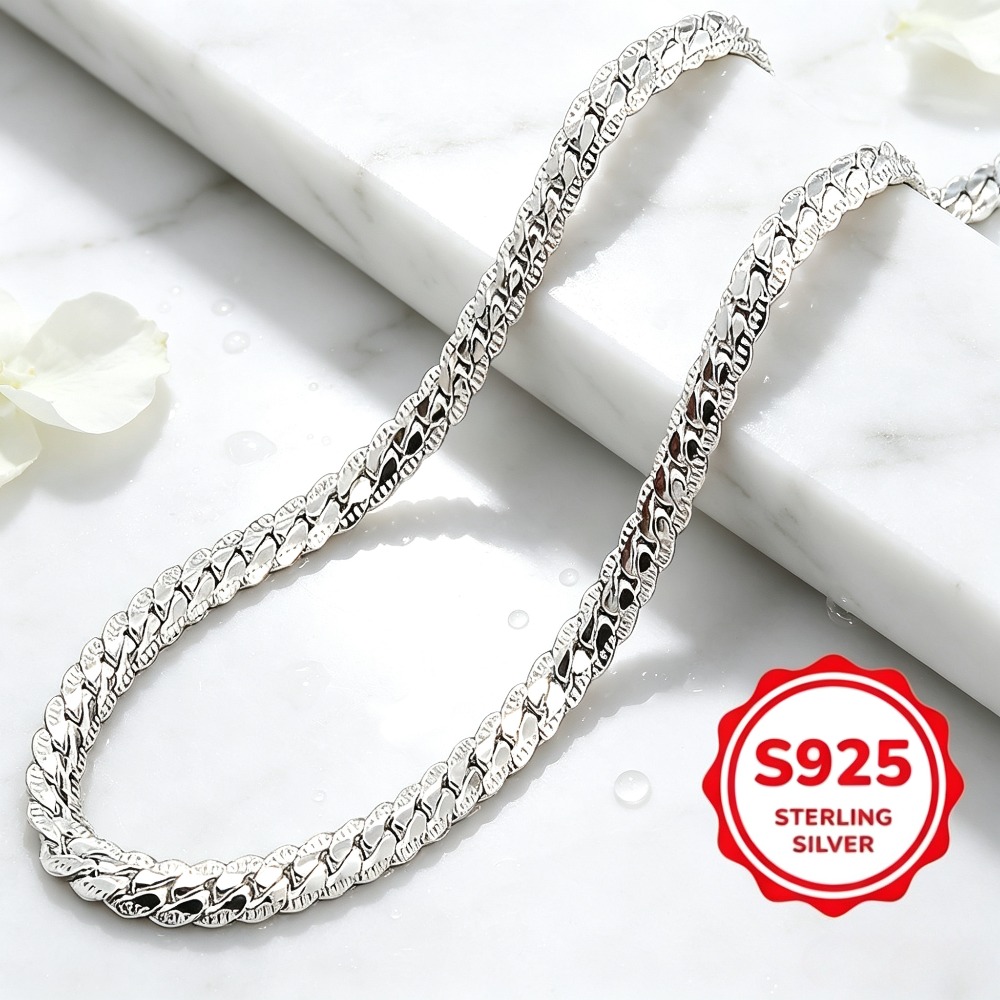 TEMU Elegant 20-inch 925 Sterling Silver Necklace - Fashionable And Elegant Design, Suitable For Men And Women, Special Occasion Jewelry, Fashion