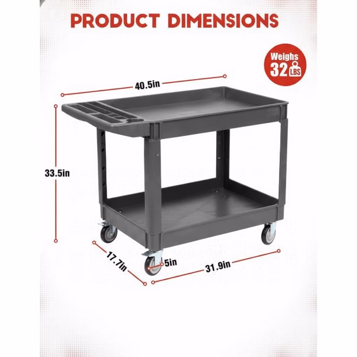 Heavy-Duty 2-Shelf Utility Cart with Large Lipped ...