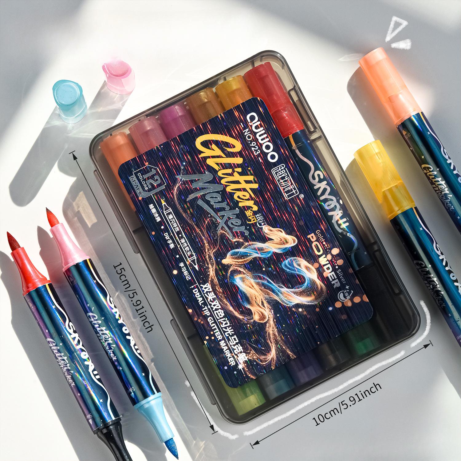 Image of 6pcs/12-color Dual-tip Metallic Glitter Markers With Brush Tips - Glitter & Brush Pens Suitable For Card Making, Scrapbooking, Journaling, Diy Crafts - Ideal For Artists, Journalers, Gift Decorations
