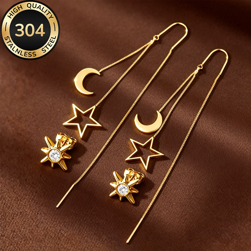 TEMU High-quality 304 Stainless Steel Golden Earrings, Kc Golden Plated Hypoallergenic, Fade-resistant, Comfortable And Versatile, Easy Elegant,