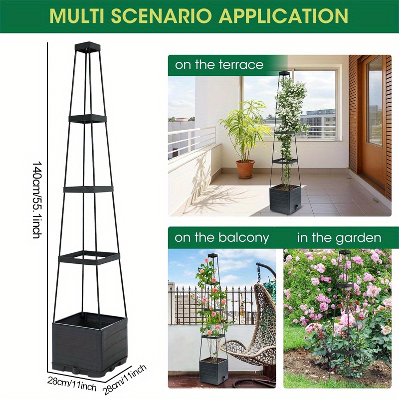 Image of Itechjoy 57" Self-watering Tomato Planting Box With Trellis And Ladder - Black Pvc Garden Planter For Indoor/outdoor Use, Climbing Plants, Vertical For , Tomato