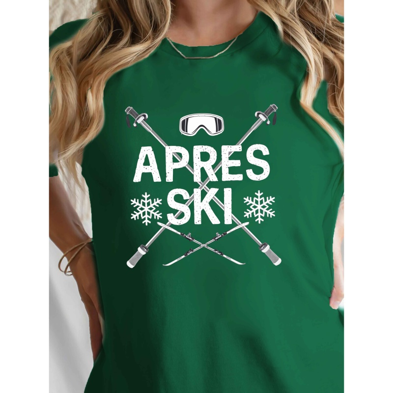 

[] Women's Ski Graphic Tee - , Short Sleeve Crew Neck, Snowboarding & Skiing Top, Soft Polyester/spandex , Machine Washable - , Sporty Outdoor Tee | Print Tee | Smooth Texture Fabric