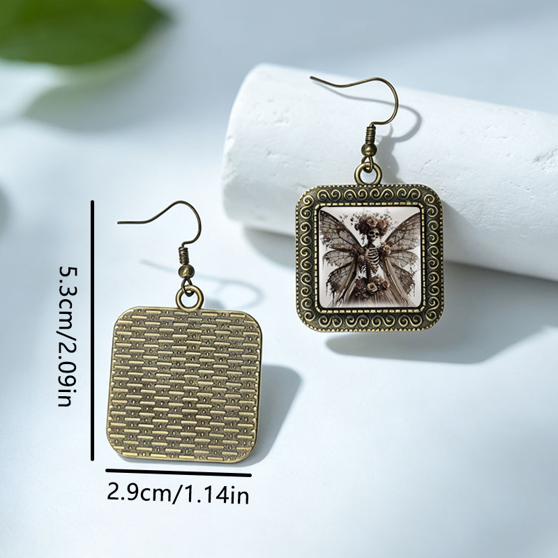 Gothic Vintage Glass Dome Butterfly Wing Dangle Earrings