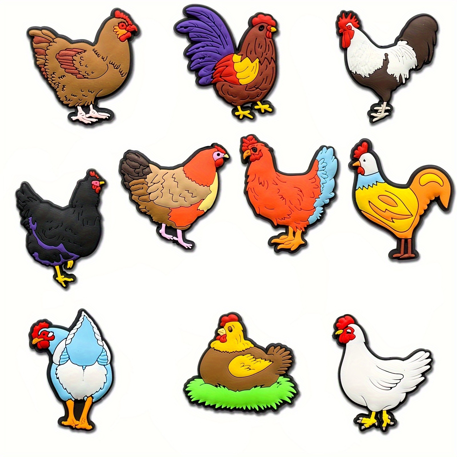 TEMU 10pcs Cartoon Pet Chicken-themed Shoe Charms, Detachable Pvc Shoe Accessories, Suitable For Sandal Decoration At Teen And Adult Parties