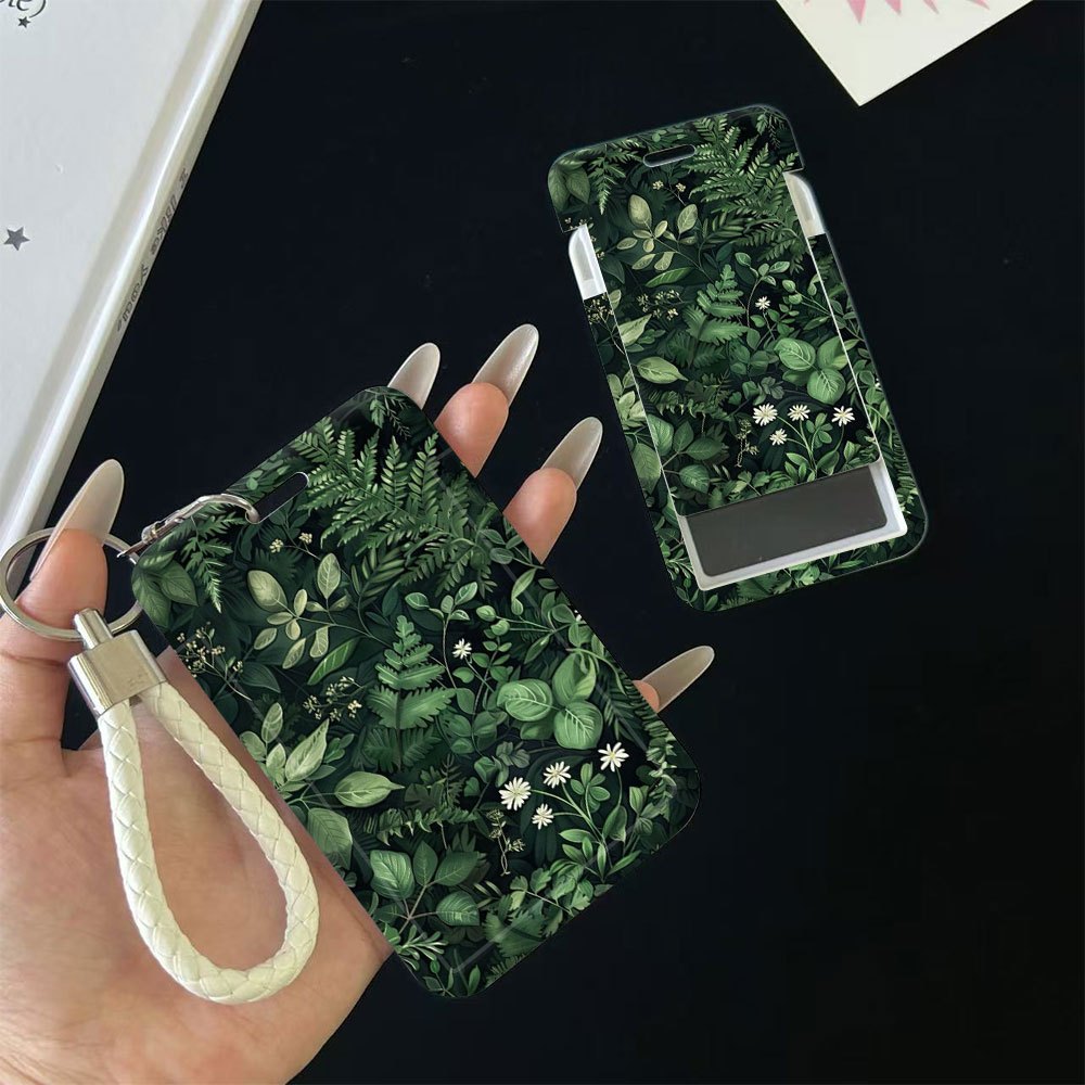 TEMU 2d Durable Plastic Id Card Holder With Sturdy Lanyard And Sliding Card Slot - Pattern Badge Holder (compatible With White Keychains) For Office,