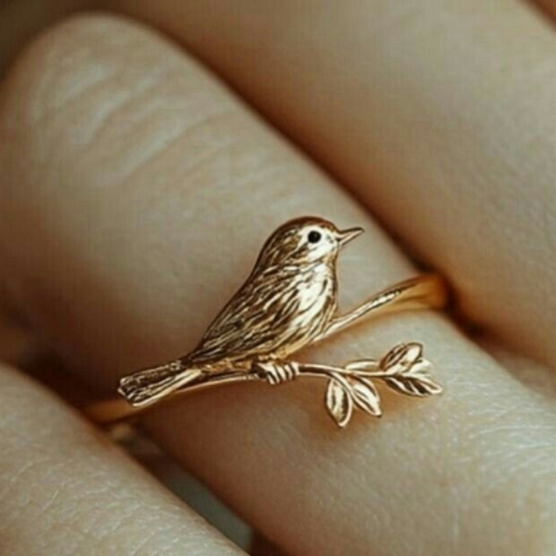 Women's Forest Style Retro Bird Branch Ring, Artistic Design