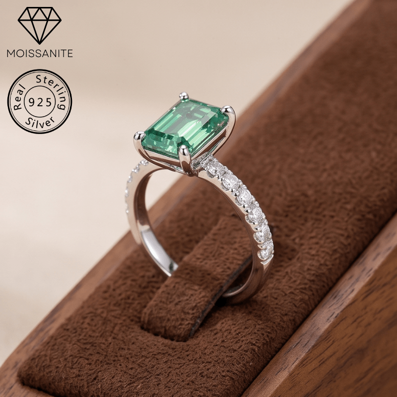 Women's 1/2/3 Carat Rectangle Green Moissanite Wedding Ring