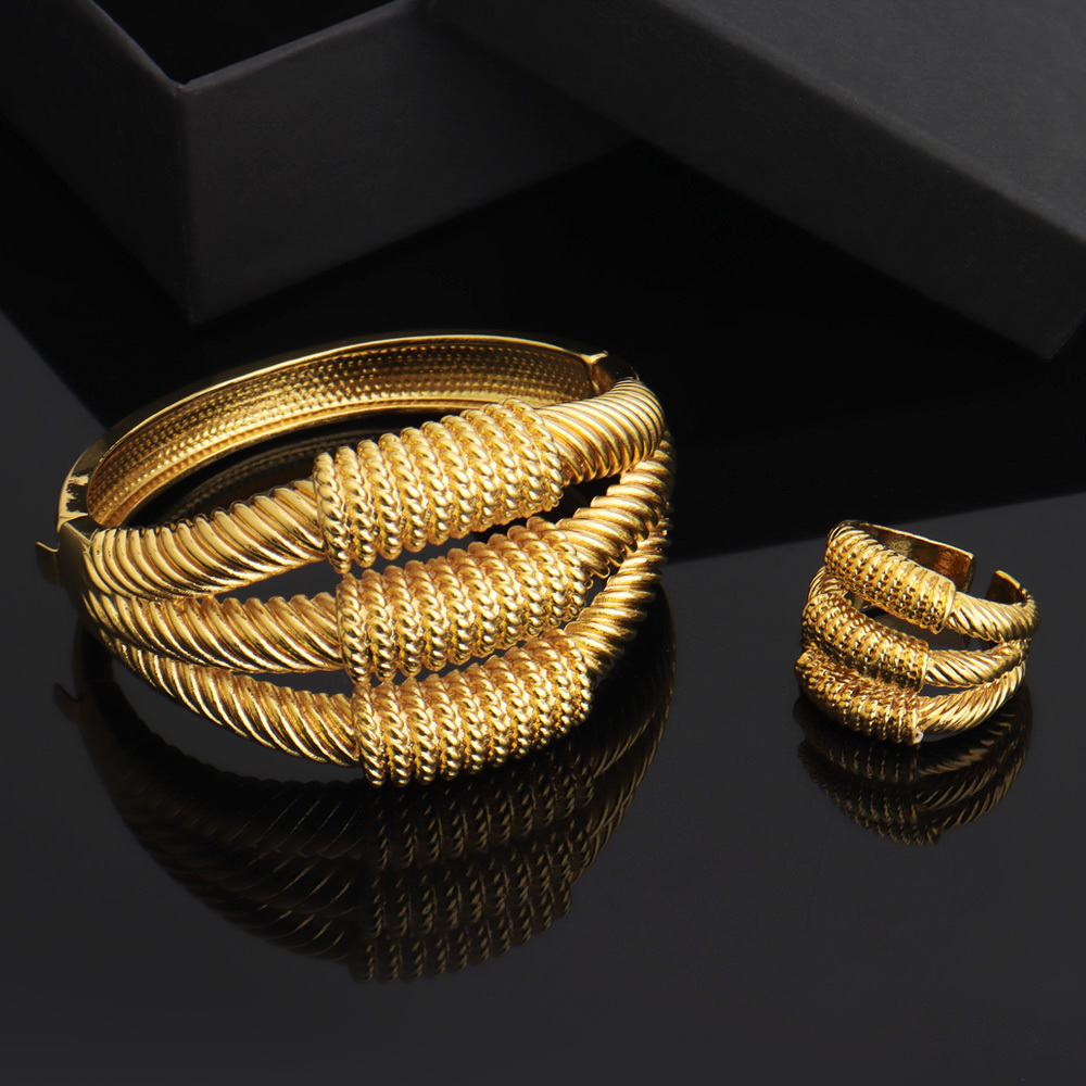 TEMU Juego de Pulsera y Anillo Ajustable de Oro de 24K para Hombres - 2 Piezas, Joyería Minimalista , Regalo para Él, Día , Navidad, (Resistente al