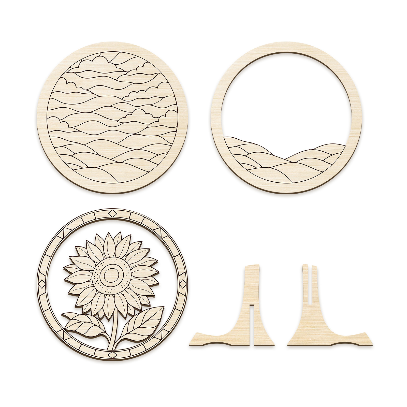 TEMU 1 Set Of 3-layer Wooden Art Kit, Paintable Sunflower Woodworking Kit, 2d Flat Floral Wall Decoration, Creative Handmade Shelf Table Home Decor