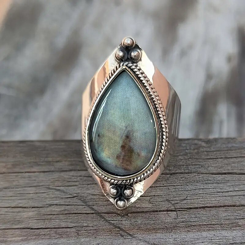 TEMU And Elegant Wide Face Ring Made Of 925 Sterling Silver, Featuring A Sparkling Teardrop-shaped Gemstone, Perfect Luxurious Style And