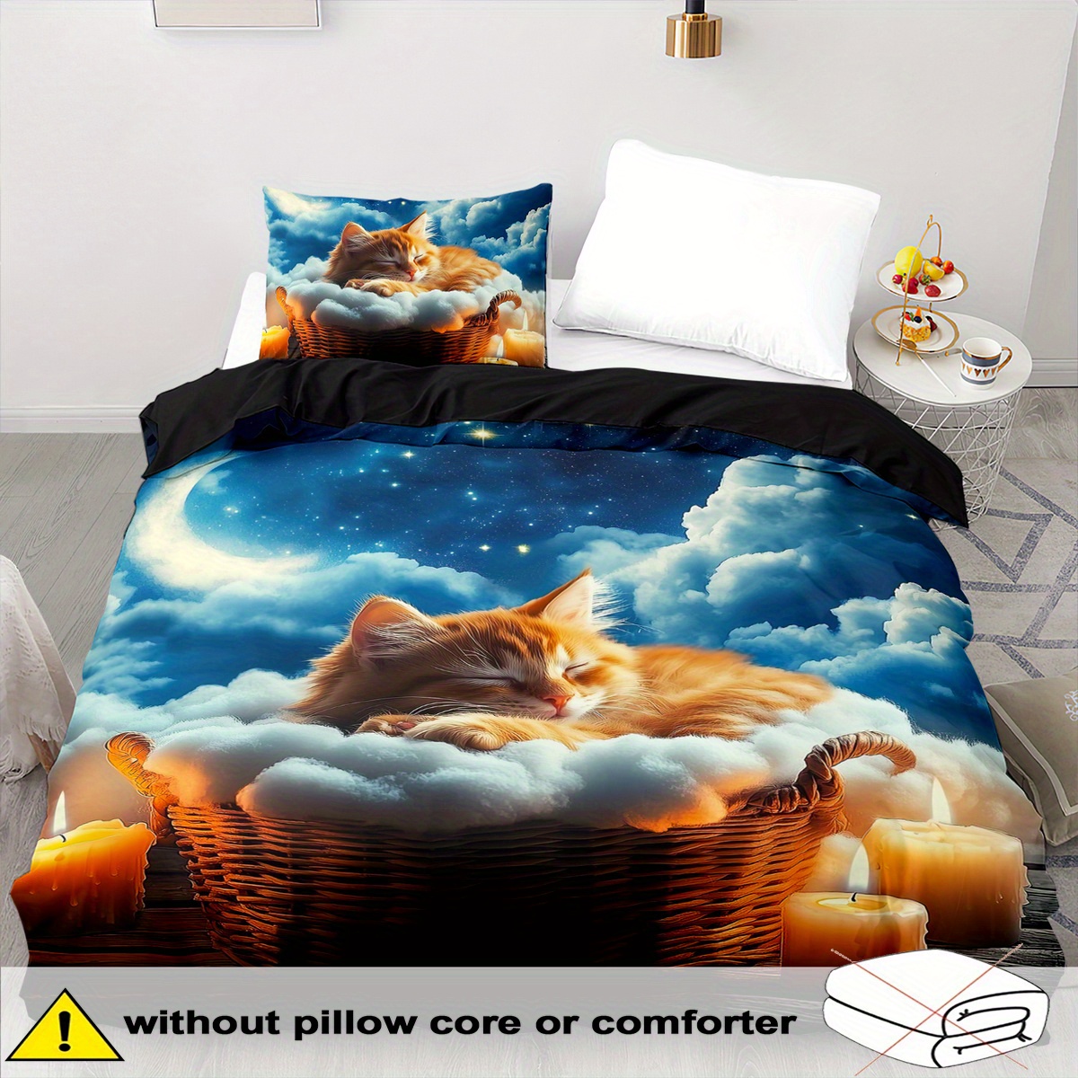 E-shop Bettbezug-Set mit Katzenmotiv – 2/3-teilig, weich, bequem atmungsaktiv, Bettwäsche mit Tiermotiv-Druck, niedliches Bettbezug-Set mit