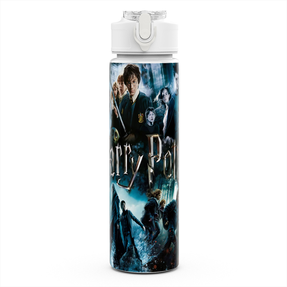 TEMU 1pc Harry Potter Plastic Water Bottle, Cute Printed Design Plastic Sports Bottle, Hinged Lid, Reusable, 25oz 750ml Lightweight Leak Proof Travel