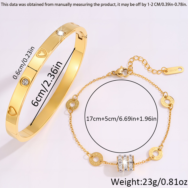 2pcs Exquisite Heart Embossed Stainless Steel Bracelets, Unisex