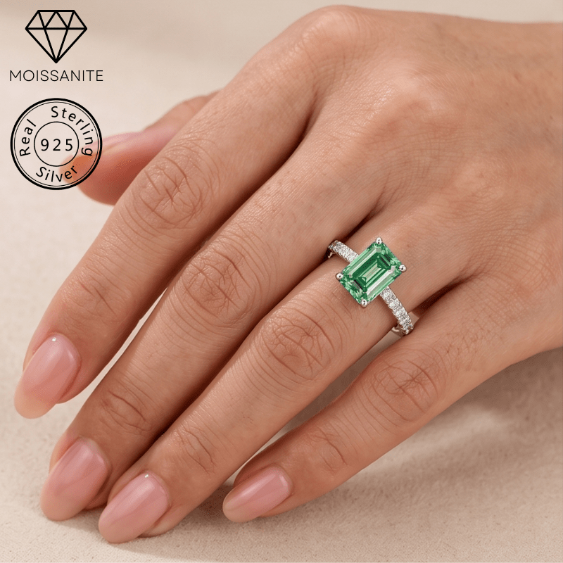 Women's 1/2/3 Carat Rectangle Green Moissanite Wedding Ring