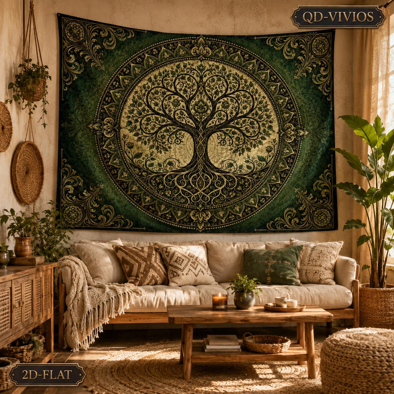 TEMU 2d Flat, 1pc Qd_vivios Extra Large Of Life Tapestry - Boho Botanical Wall Hanging With Horizontal Mandala, Large Horizontal Bohemian Wall Art