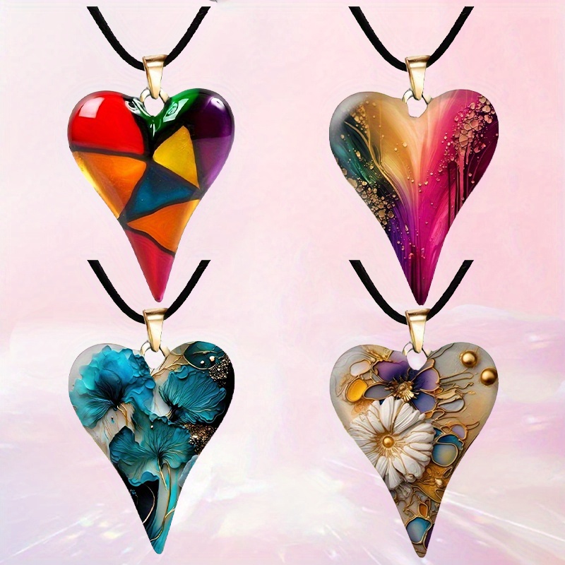 TEMU 4pcs/set Fashionable Heart-shaped Resin Pendant, A Jewelry Gift Suitable For Men And Women, For Lovers . Holiday Gift Birthday Party Gift