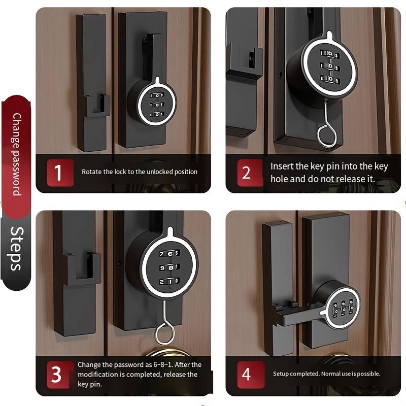 Keyless Punch-Free Door Lock with 3-Digit Combination