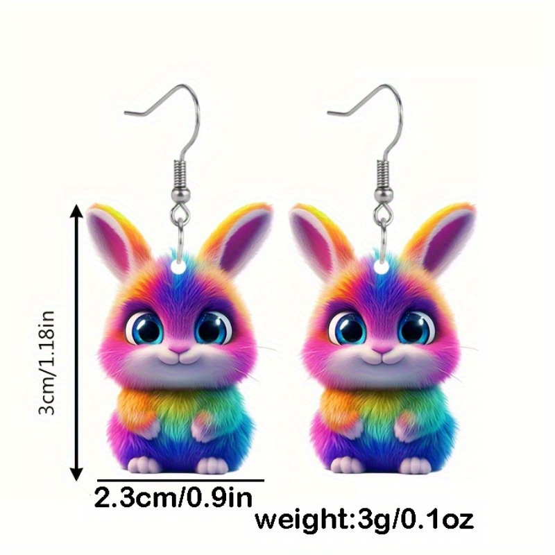 Charming Rainbow Rabbit Acrylic Pendant Earrings for Women
